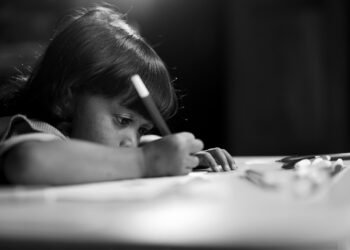 child, kid, study, write, whiteboard marker, alone, black and white